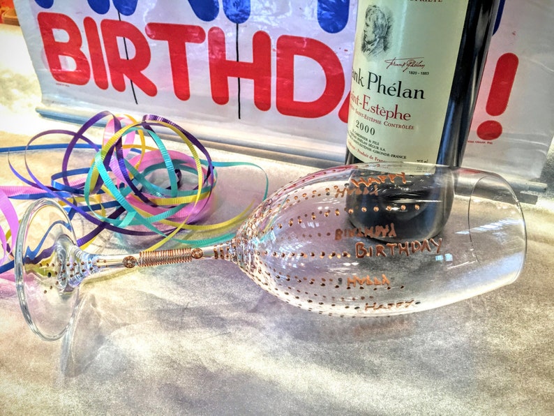 Oversized. Birthday. Wine. Crystal. Hand painted. wired. gift wrapped. Ready to Ship image 1
