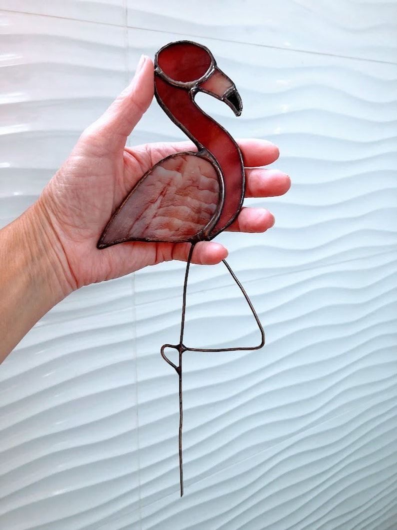 Flamingo. Stained Glass. Plant Stake. Novelty. Pink. Tabletop Decor. Ornament. Gift. Tropical. Suncatcher. image 6