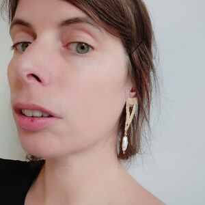 Triangle earrings. Drop barroque pearl. Geometric art deco jewelry. Antique Roman jewellery. Bridal ethnic accessory urban modern touch image 10