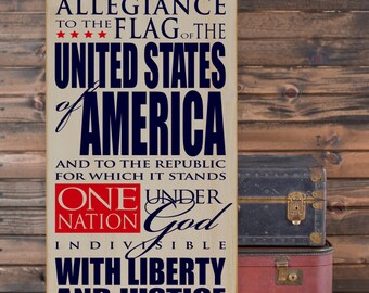 Pledge of Allegiance/Patriotic/Military/Americana Subway Art Wooden Vinyl Sign 12" x 24". Americana signs, patriotic signs, military decor