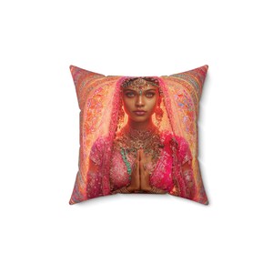 Elegant Faux Suede Pillow with Cultural Design, Decorative Cushion, Boho Home Decor, Festival Gift, Meditative Atmosphere