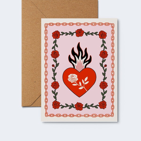 Love On Fire Valentine's Card- physical card, valentine, greeting card, for significant other, Card for Boyfriend, card for girlfriend