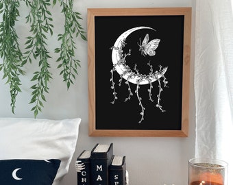 Celestial Nature physical art print multiple sizes, Boho art print Gallery Wall, Witchy Wall Art, Halloween home decor, Halloween spooky art