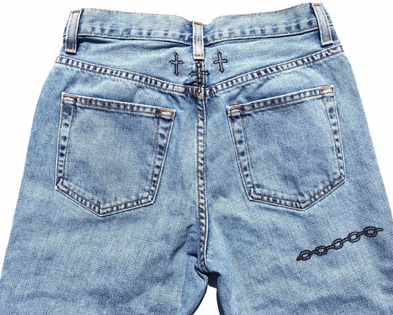 size 26 hand-painted jeans Heaven Sent
