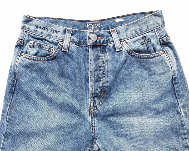 size 26 hand-painted jeans Heaven Sent