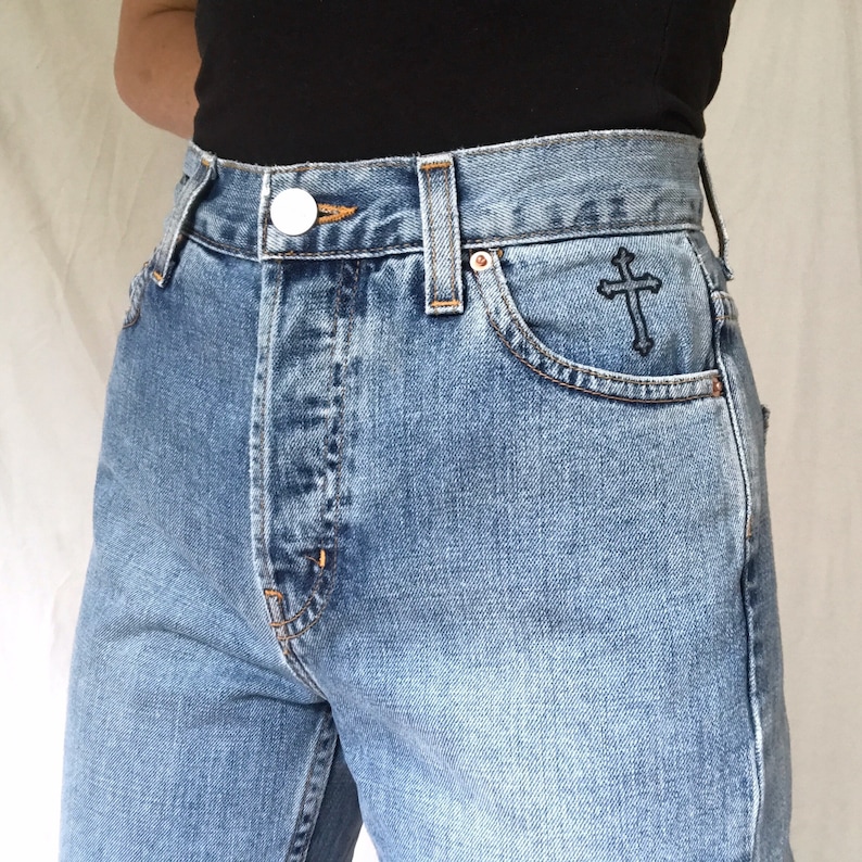 size 26 hand-painted jeans Heaven Sent