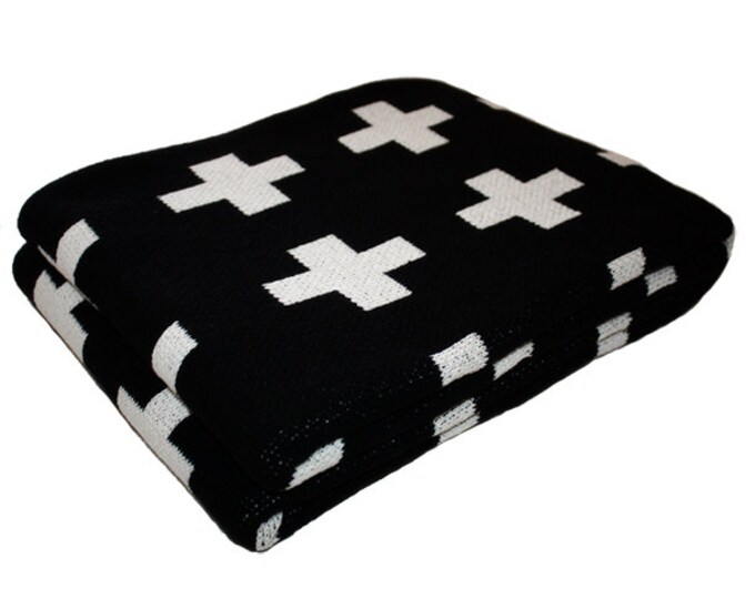 Eco Swiss Cross Blanket Black/cream Etsy
