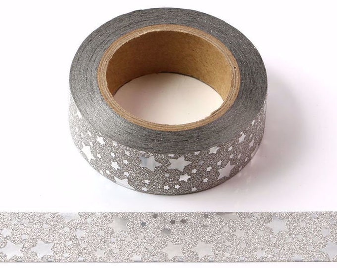 Glitter Washi Tape Roll 10m Silver Stars Scrapbooking Planner - Etsy