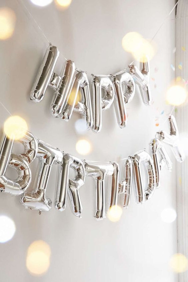 Giant HAPPY BIRTHDAY SILVER foil letter balloon 16