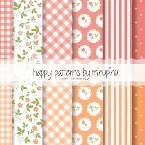 Shabby Chic Red and Orange digital paper, Cottage Papers - Set of 12 individual 12x12" sheets , 300 dpi, JPEG