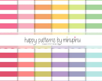 Stripes Digital Paper, Colorful Bold Stripes, pink orange yellow green coral citrus baby pink red violet mint,bright colors printable papers