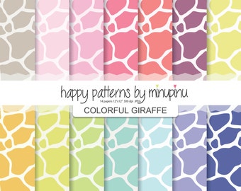 Giraffe digital paper, Colorful giraffe patterns, safari animal print scrapbook paper