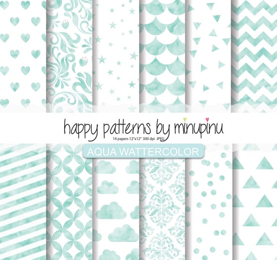 Watercolor Digital Paper Aqua Watercolor Background Etsy