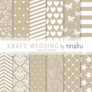 Papel Digital para Casamento, Papel Kraft para Casamento, Papel Romântico, flores, borboletas, coração, listras e fundo floral
