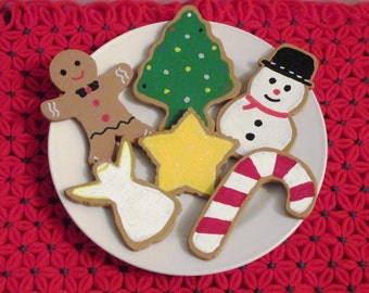 Pretend Wood Christmas Cookies - set of 6