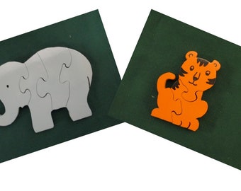 Juego de rompecabezas de la selva: elefante y tigre