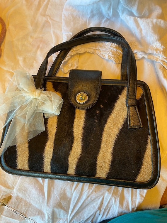 Vintage Genuine Zebra Handbag ~ Vinyl with Zebra P