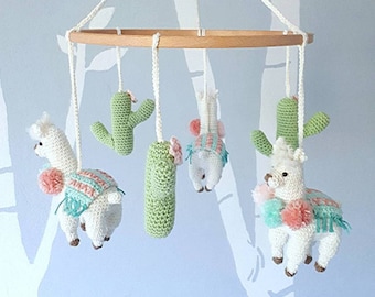 Llama and cactus baby mobile, boho nursery decor