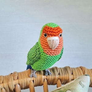 Crochet Peach-faced lovebird plush toy, budgie lover gift, pet loss parrot
