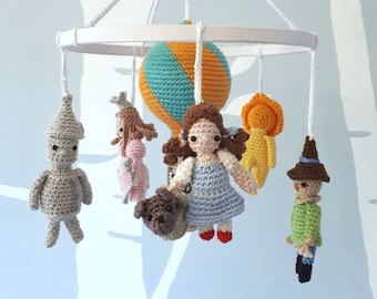 Fairytale Wizard of Oz crib mobile with hot air balloon, movie themed nursery decor