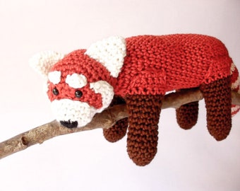 Red panda stuffed animal, Red panda plush, Crochet red panda, Red panda toy, Amigurumi crochet animal, Stuffed red panda