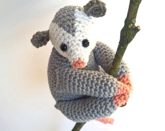 Opossum stuffed animal plush toy, crochet possum lover gift