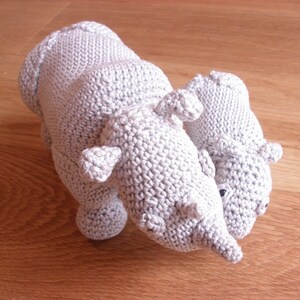 Rhino stuffed animals, Rhino plush, Crochet rhino, Rhino toys, Amigurumi crochet animals, Mother and baby image 5