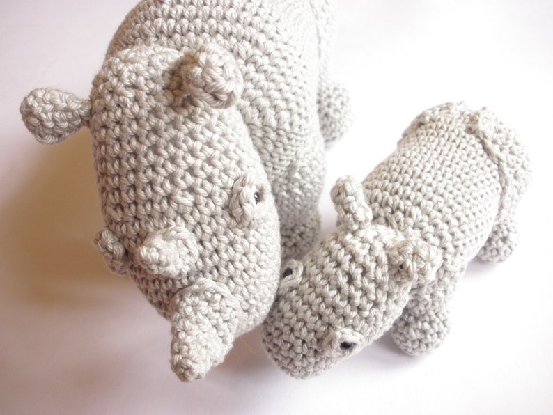 Rhino stuffed animals, Rhino plush, Crochet rhino, Rhino toys, Amigurumi crochet animals, Mother and baby image 2