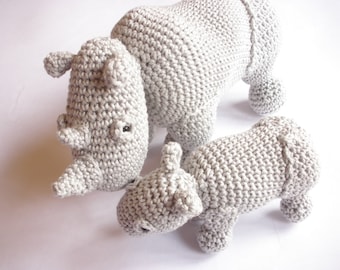 Rhino stuffed animals, Rhino plush, Crochet rhino, Rhino toys, Amigurumi crochet animals, Mother and baby