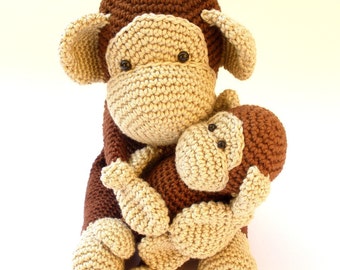 Monkey mom with baby stuffed animal plush toy, monkey baby shower, stuffed monkey, monkey stuffed toy