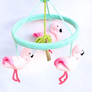 Pink Flamingo baby girl nursery mobile, tropical baby shower gift