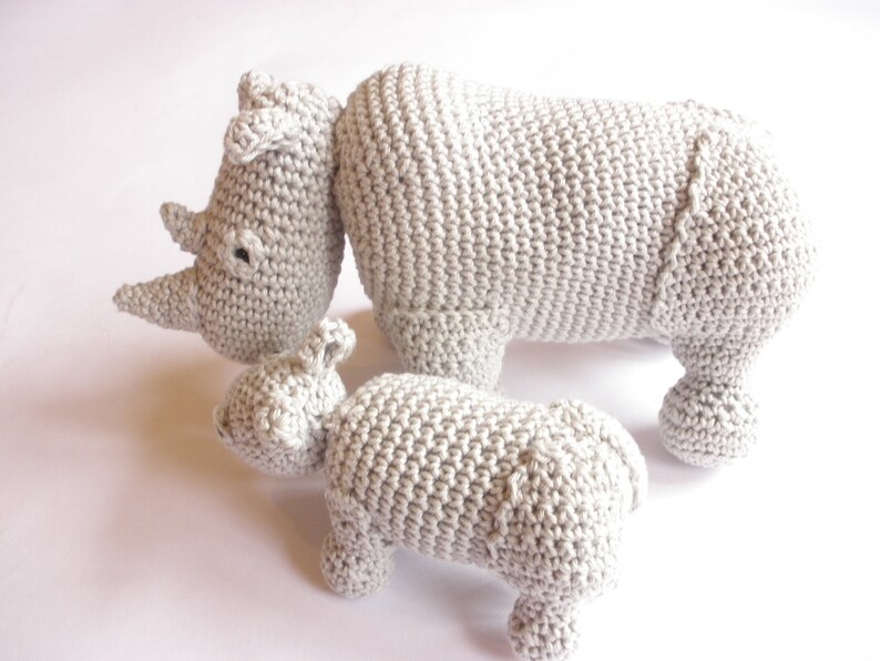 Rhino stuffed animals, Rhino plush, Crochet rhino, Rhino toys, Amigurumi crochet animals, Mother and baby image 3