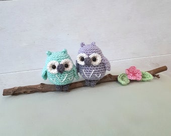 Owls couple on a branch, handmade nursery decoration