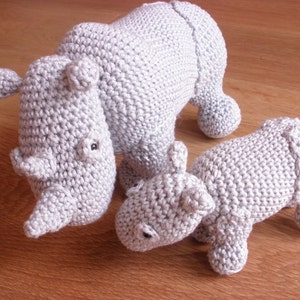 Rhino stuffed animals, Rhino plush, Crochet rhino, Rhino toys, Amigurumi crochet animals, Mother and baby image 4