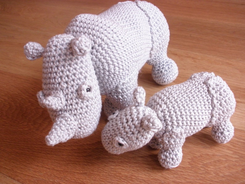 Rhino stuffed animals, Rhino plush, Crochet rhino, Rhino toys, Amigurumi crochet animals, Mother and baby image 4