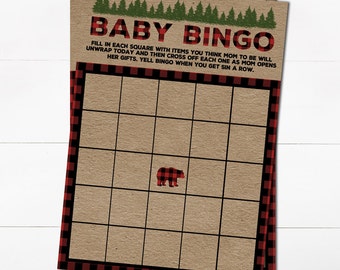 Lumberjack Baby Shower Gift Bingo Game - Buffalo Plaid Baby Shower Game - Printable Instant Download