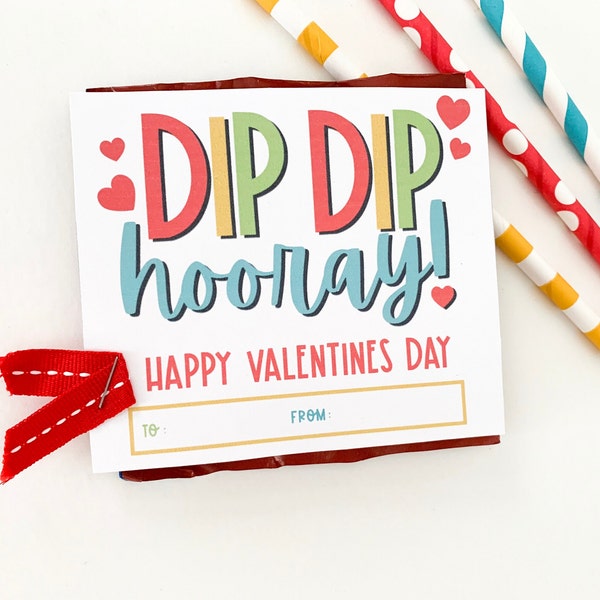 Dipping Candy Valentine Card Printable - Fun Rainbow Classroom Valentine - Dip Dip Hooray - Instant Download