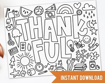 Gratitude Coloring Page - Thanksgiving Kids Table Activity - I am Thankful For Printable - Instant Download