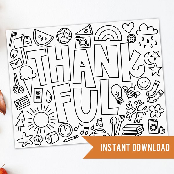 Gratitude Coloring Page - Thanksgiving Kids Table Activity - I am Thankful For Printable - Instant Download