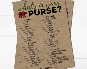 What's In Your Purse Baby Shower Game - Purse Scavenger Hunt - Red Buffalo Plaid Baby Shower - Instant Download