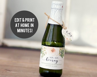 Mini Wine Bottle Shower Favor - Custom Sparkling Cider Bottle Label -  Sip Sip Hooray -  FLA100