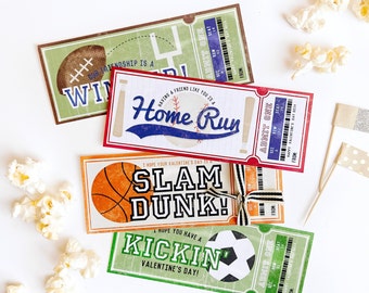 Sports Ticket Valentines Printable Bundle - Baseball - Soccer - Football - Basketball - Instant Download Editable PDF