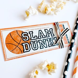 Basketball Valentine Printable - Sportticket Valentinskarte - Slam Dunk Treat Tag - Download bearbeitbare PDF