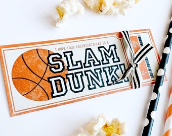 Basketball Valentine Printable - Sports Ticket Valentine Card - Slam Dunk Treat Tag - Download Editable PDF