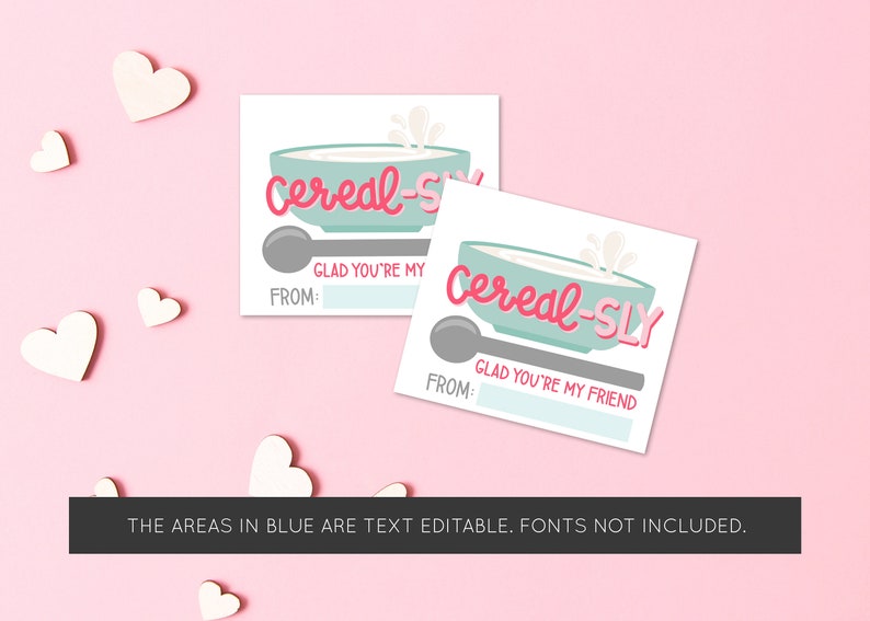 Cereal Valentine Printable Punny Valentine Card Cerealsly glad you are my friend Editable PDF School Valentine image 3