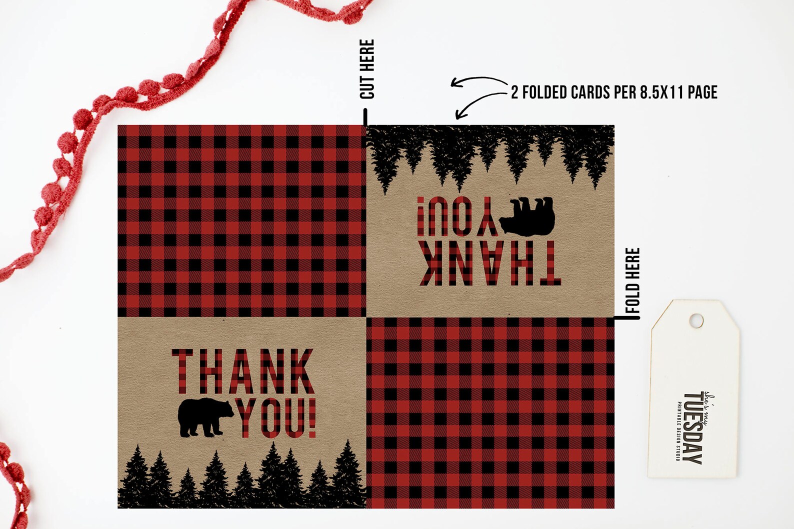 Blue Buffalo Plaid Thank You Card Teal Lumberjack Thank You | Etsy