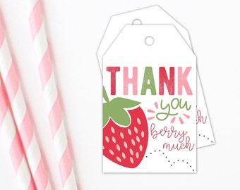 Thank You Berry Much Printable Tag - Strawberry Birthday Party Favor Label - Berry Sweet First Birthday Thank You Tag Printable - STW212