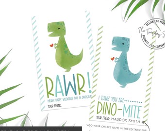 Dinosaur Valentine Cards - Classroom Valentine Printables - Dinosaur Valentine Tag - Editable - Non Food Valentine