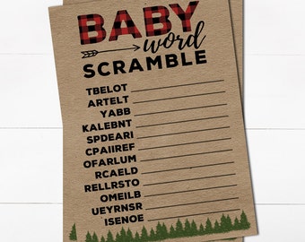 Buffalo Plaid Baby Shower Game - Baby Word Scramble Game - Lumberjack Baby Shower Game