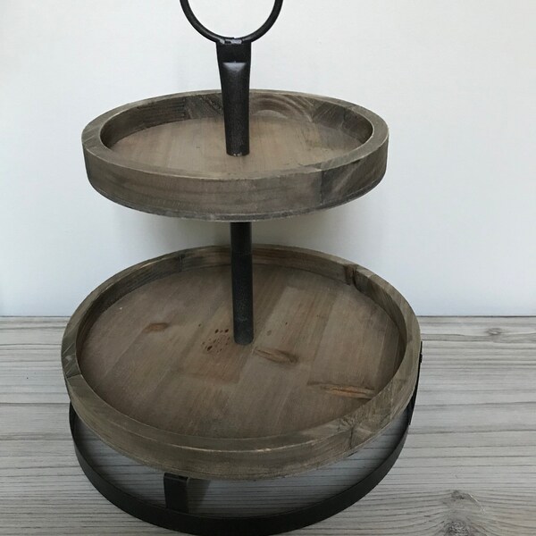Reduced on SALE Tiered Farmhouse Tray / 2 Tier Wood and Metal Tray / Rustic Stand / Two Tier Tray / Tiered Tray
